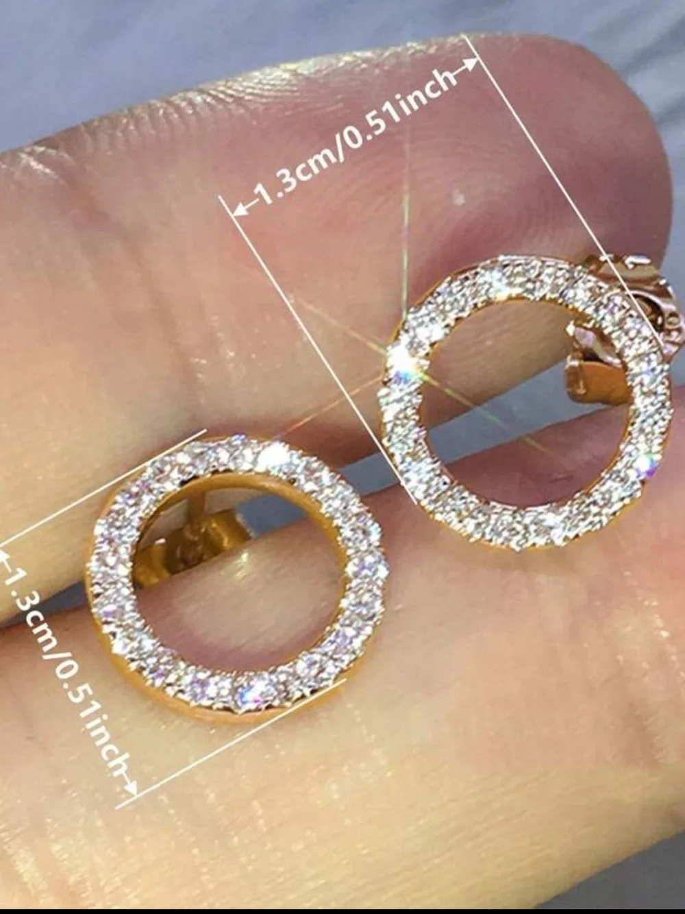 Shiny Cubic Zirconia Rose Gold Circle Stud Earrings - Women